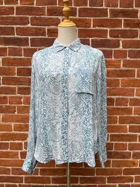 Rails Light Blue Animal Print Flowy Button-Up Blouse Josephine Aqua Python